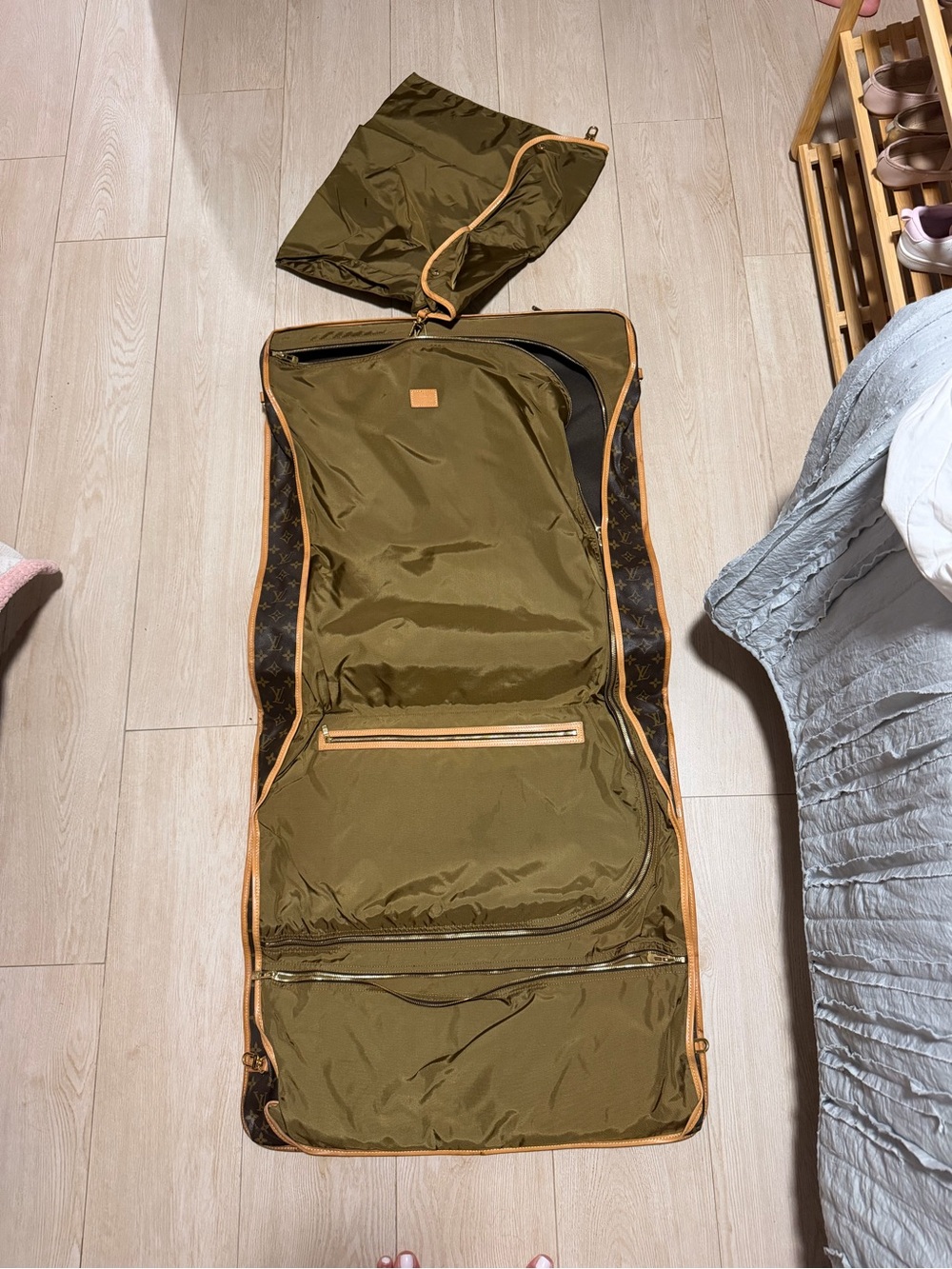 Louis Vuitton Olive Green Garment Bag with Tan Trim